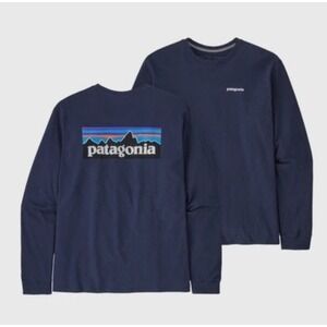 NEW Patagonia Shirt Men's XXL Blue Long Sleeve P-6 Logo Graphic Responsibili-Tee